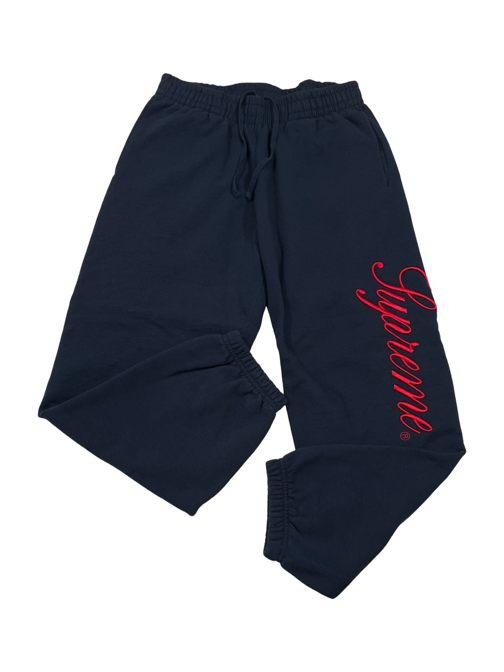 FW24 Supreme Embroidered Script Navy-Blue Sweatpant Size S (Retail $148)